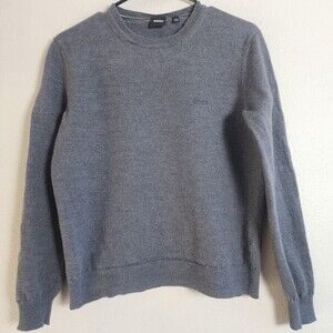 Boss Sweater Womens Large Gray 100% Virgin Wool Crewneck Pullover Knit Logo